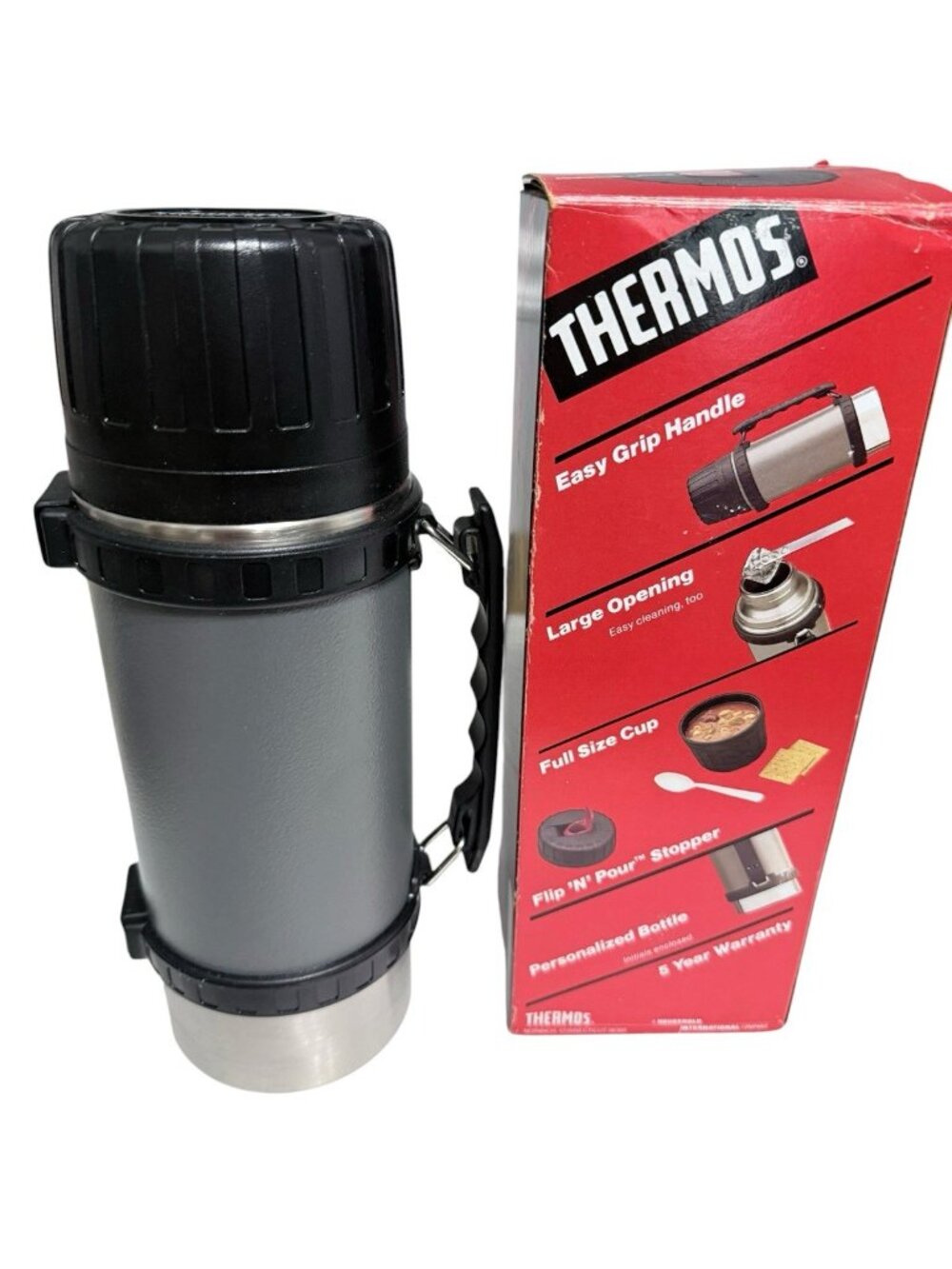 Vintage Thermos Insulated Stainless Vacuum Bottle 1.03 Quart Metal 2490 USA Box